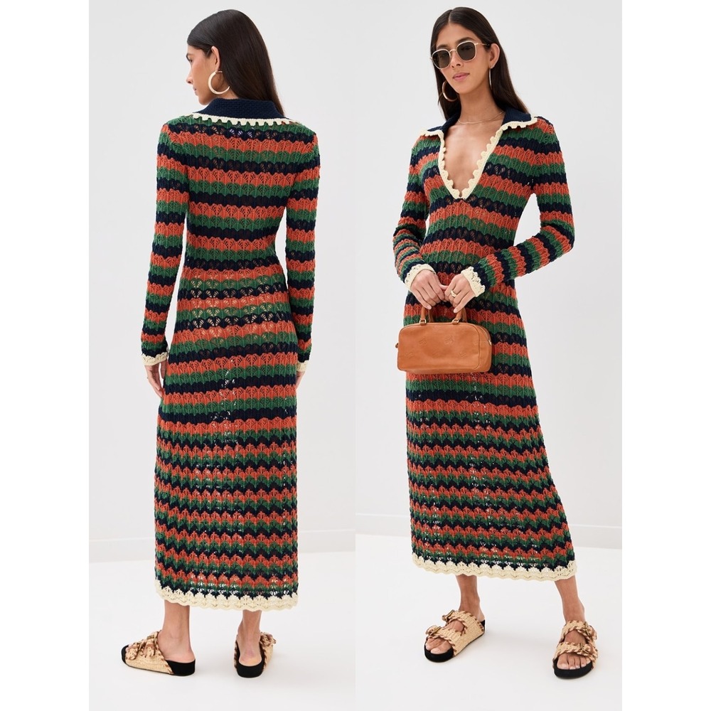 NWT LA DOUBLE J Perry Scalloped Striped Knit Dress $850 - Size Medium
